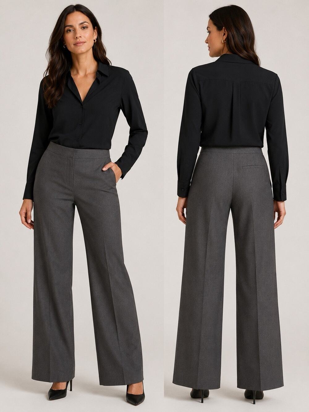 Lafayette 148 New York Wool Stretch Wide Leg Dress Pants Gray Womens 16